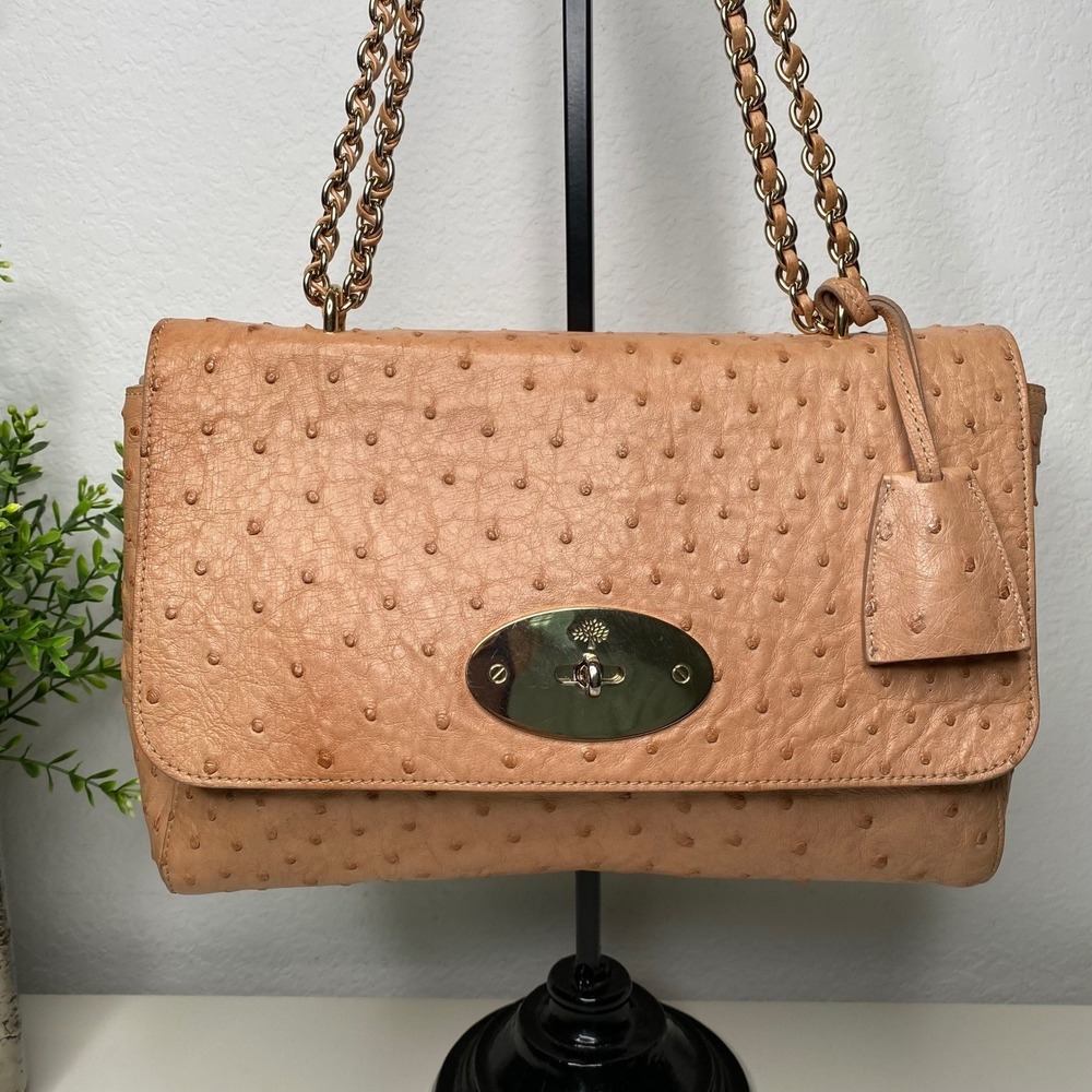 Mulberry Lily Medium‎ Exotic Ostrich Leather Chain Crossbody Shoulder Bag Rare!